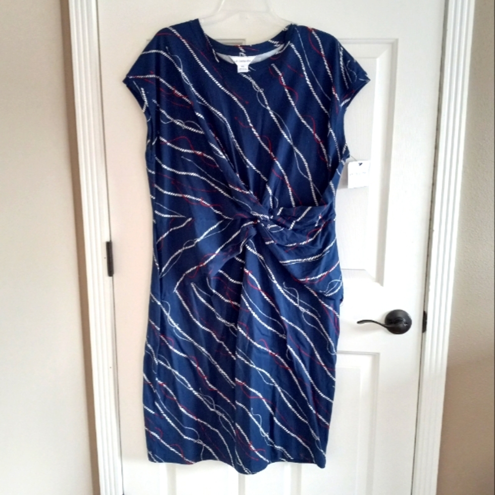 Liz Claiborne XXL Dress Faux Wrap Navy Red White Nautical NWT 2X